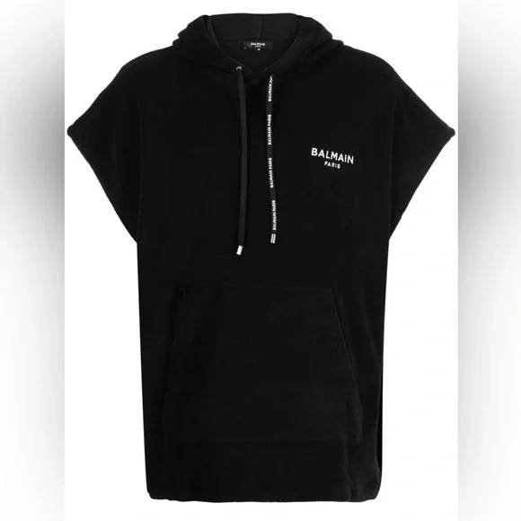 BALMAIN***Black Terry Men’s Sleeveless Hoodie***Medium***$890 - Picture 1 of 8